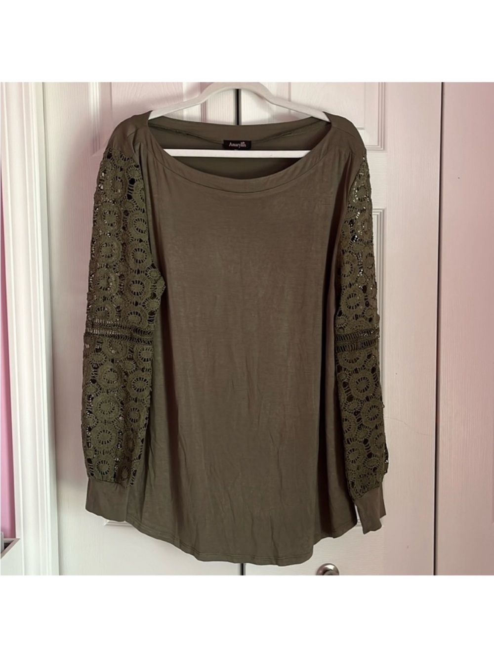 Olive Green Crochet Sleeve Women’s Top
